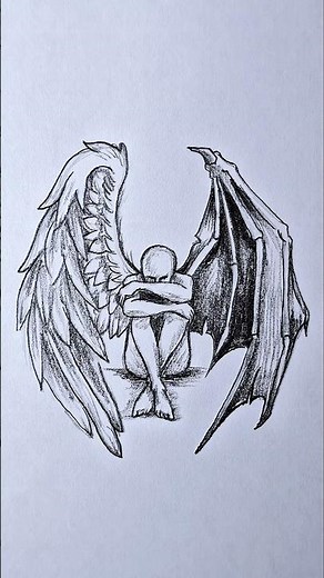Como desenhar o anjo e o demônio no corpo humano - Desenho religioso criativo para iniciantes