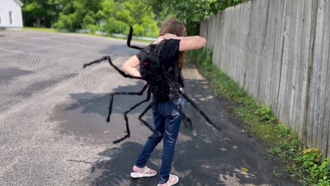 Halloween Giant Spider Costume for Kids Adults, 42 LED Halloween Plush Spider Candy Backpack Props with Halloween Spider Party Halloween Decorations Accessories- Battery Required