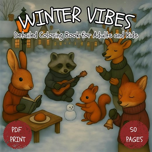 Winter Coloring Book Digital Download, 50 Cozy Animal Scenes, Cute Hygge Winter Coloring Pages, Relaxing Coloring Book for Adults & Kids - Etsy