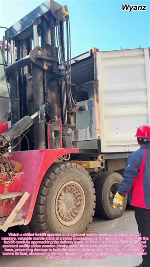 How Forklift Unloads Heavy Marble Slabs with Precision | Industrial Work