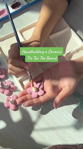 Floral Ceramic Tic Tac Toe Board for Spring Decor