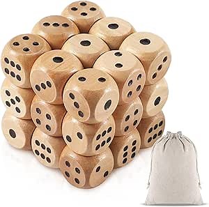 50 Pcs Wooden Dice Set 16mm Standard Wooden Dice Bulk 6 Sided with Rounded Corners Wood Game Dice with Carry Bag for Table Games Party Favors