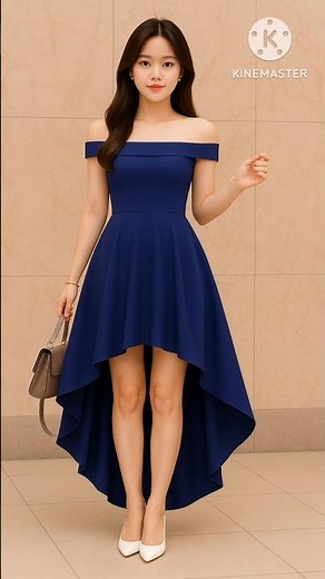 Elegant navy blue off- shoulder high - low party dress for women #frock #gown