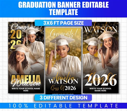 Graduation Banner Template | Custom Photo Senior Celebration Sign | Canva Editable Class of 2026 Party Decor, Large Personalized Grad Banner - Etsy