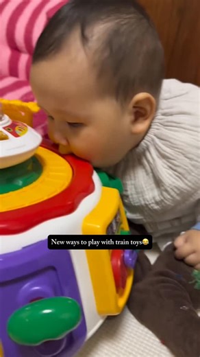 dopa minegain on Instagram: "New ways to play with train toys😂#foryou #fyp #baby #babyboy #toys #cute #babies #cutebaby #funny"