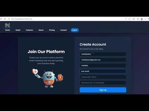 HugeMails register account