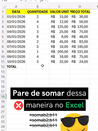 Pare de SOMAR no Excel do jeito errado. Se você ainda digita =A1 A2 A3 toda vez, você está PERDENDO TEMPO sem perceber. Esse atalho existe pra te deixar mais rápido, evitar erro e ganhar produtividade no dia a dia. ALT = ENTER E quando você junta isso com a planilha certa, o Excel começa a trabalhar pra você. 🟢 Baixe minha Planilha de Controle Financeiro pronta e organize suas entradas e saídas sem complicação. 👇 Link na bio @rodrigoproexcel #excel #office #soma #exceltutorial #informatica