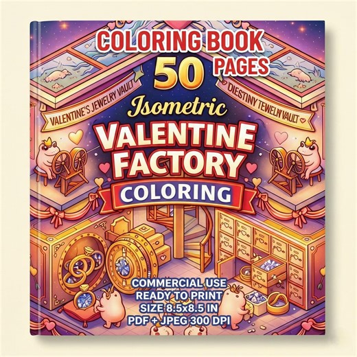 Isometric Valentine Factory Coloring Pages | KDP Commercial Use - Etsy