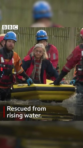 As flood waters continue to cause problems in Snaith and East Cowick, this woman had to be rescued by emergency services. | BBC East Yorkshire