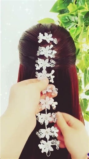 Beautiful Party Wear Hairstyle with Flower Jewelry#HairstyleTutorial#WeddingHair#EasyHairstyle