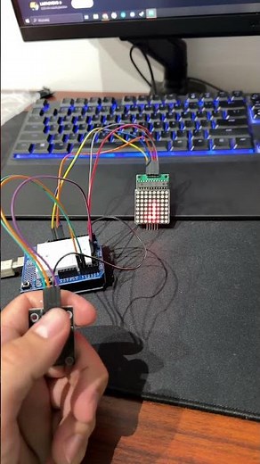 Arduino + 8x8 led matrix (MAX7219) + analog joystick module + jumper wires + C++