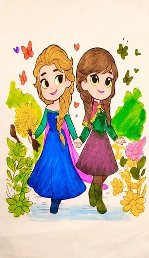 how to draw Elsa and Anna from Frozen #drawing #frozen # #colouring #shorts