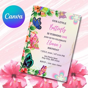 Butterfly Invitations Template Butterfly 1st Birthday Invite Floral Birthday Invitation Butterfly Garden Invite Butterfly Theme Party - Etsy