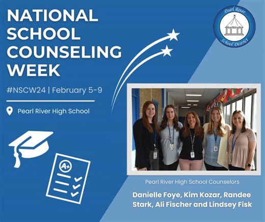 The #PRSD continues shining a light on our hardworking and dedicated school counselors during American School Counselor Association's celebration of #NSCW24! Our K-12 buildings' school counselors take a #StandardsBasedStudentFocused approach - working tirelessly to ensure academic achievement and success. Next, we highlight our team of Pearl River High School counselors: Danielle Foye, Kim Kozar, Randee Stark, Ali Fischer and Lindsey Fisk! In their roles, these women work closely with students a