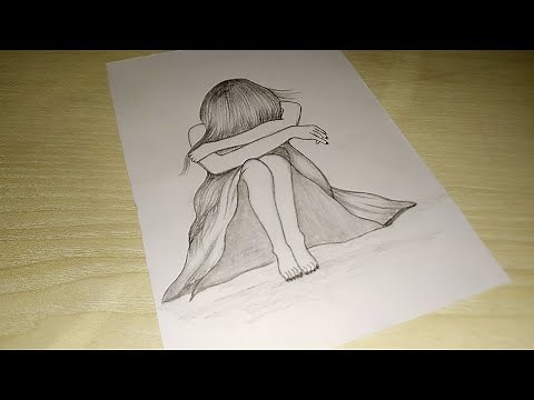 Sad Girl Sitting Alone Pencil Sketch Drawing || Easy Drawing Step By Step