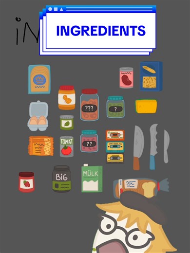 these are the ingredients for level 1 of our little chef cooking game 🫣 a couple more then our demo but they make more recipes and interesting combinations#littlechef #gamedevelopment #ingredientes #cookinggame