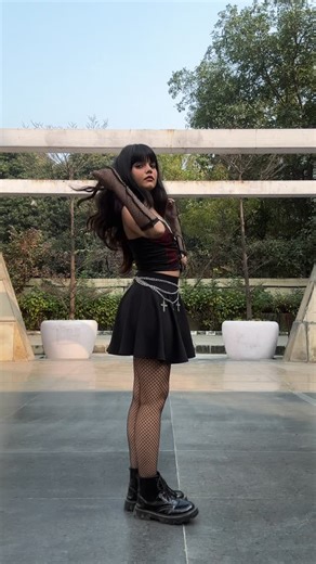 shaivee on Instagram: "here's my horrible attempt at using the edits app😓 [aesthetic outfits, black outfit, style guide, outfit of the day, college outfit, black skirt, body jewellery, fishnets, black boots] #fitchecks #outfitblog #styleguide #trendingaudioreels #trendingaudios"
