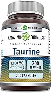 Amazing Formulas Taurine 1000 Mg | Capsules Supplement | Non-GMO | Gluten-Free | Made in USA (200 Capsules)