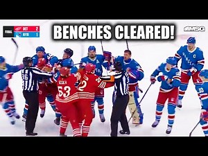 Mason Appleton Jonathan Quick Fight Scrum Benches Clear | Rangers vs Red Wings 2025 Highlights