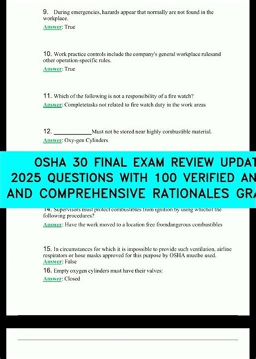 OSHA 30 FINAL EXAM REVIEW UPDATED 2025 QUESTIONS WITH 100 VERIFIED ANSWERS AND COMPREHENSIVE RATI
