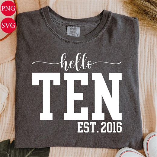 Hello Ten Birthday Design: Retro Script Varsity PNG SVG (Digital Download)