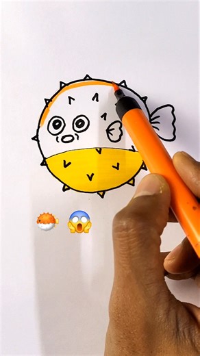 Pufferfish 🐡 😱 drawing easy for kids and beginners #shorts #ytshorts #drawing #fish #kidsart