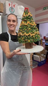 my christmas tree!!! following from yesterday’s fir/palm tree I decided to add some more branches, string lights wirh mini M&Ms as the lights, loads of golden sprinkles, tinsel & stars ⭐️ my bow 😭🥹 wasn’t great 🥰 and the fact the only thing that is holding the cake between the cake board is some chocolate and a brownie 🙃 which means this can’t be transported anywhere 🥹🥲😔 love though ❤️ | Finch Bakery