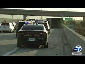 Fierce winds topple big rig on 210 Fwy in Fontana