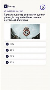 À 30 km/h, en cas de collision avec un piéton, le risque de décès pour ce… | Code de la route