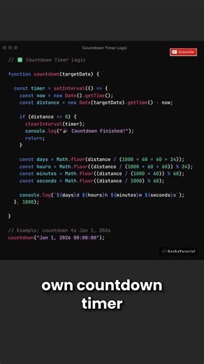 tech_with_JD on Instagram: "How to implement a countdown timer logic in JavaScript? . . . . . #javascript #reactjs #html #css #jquery #frontend #webdeveloper #string #interviewquestions #javascriptdeveloper #programming #codingmemes #codingchallenge #cod #codingmemes #coder #microsoft #aws #azure #gcp #api #github #backend #programming #reels #reelsinstagram #trendingreels #trending #aws #trendingreels"