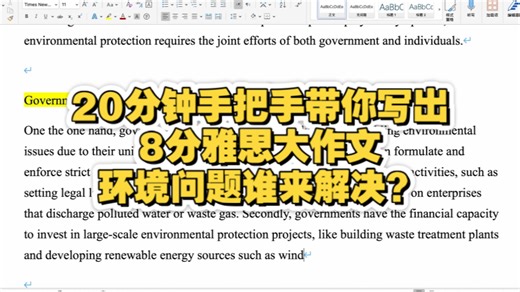 20分钟手把手带你写出雅思8分大作文：环境问题谁来解决？