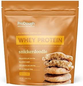 ProDough Gourmet Whey Isolate Hydrolized Protein Powder for Shake Mix- Easy Digest Enzyme Blend, 25g Protein per Serving, Natural Ingredients, Gluten Free, Keto Friendly (Snickerdoodle)