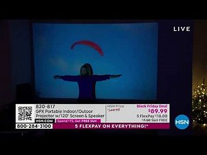 GPX Portable Indoor/Outdoor Projector Bundle w/120" Scre...