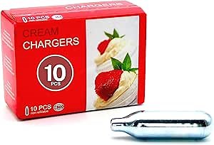 ICO Whipped Cream Charger, 10pcs, 8g N2O Nitrous Oxide Chargers for Whipped Cream Dispenser, Whip Cream Canister or NO2 Cartridges for Whip Cream Maker, Packaging May Vary