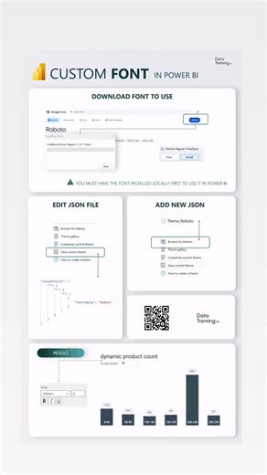 Bas Dohmen on Instagram: "✨Custom Font in Power BI. Keep your brand identity on point. Step 1: Install your brand font Download and install the font locally on your machine. Power BI can only use fonts available in your operating system. Step 2: Edit the theme JSON Export your current Power BI theme and add the code shown in the example. This defines your custom font for titles, headers, and labels. Step 3: Load the theme in Power BI Desktop Go to View > Themes > Browse for themes and load your 