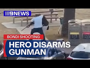 Footage shows HERO disarm a Bondi Beach terrorist | 9 News Australia