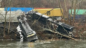 Shock pics of train derailment with locals warned to 'stay away from site'
