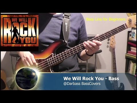 [Queen] We Will Rock You - Bass Cover / Bass Line for Beginners 🎧 (play along with chords link)