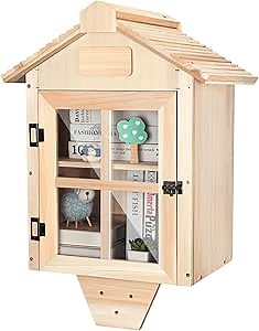 Little Library Box Outdoor Free Library Kit,Double Literature Little Library with Shelf Book Storage Trapezoidal Roof for Neighborhoods DIY,Schools,Community Sharing Books,Newspapers,Flyers