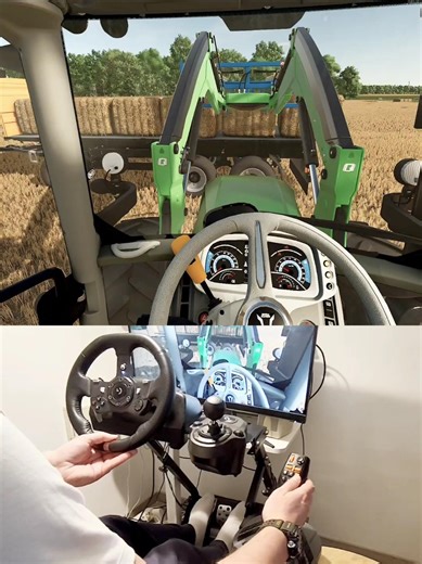 Deutz Fahr 6130C loading bales Thrustmaster Farmstick Steering Wheel #dkgc #fs25 #farming #deutz