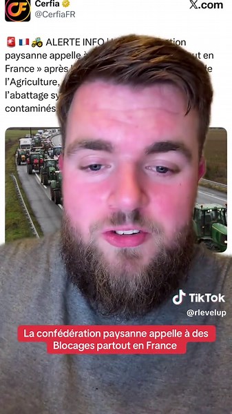 🚨🇫🇷🚜 ALERTE INFO | La Confédération paysanne appelle à « des BLOCAGES partout en France » après les déclarations de la ministre de l’Agriculture, qui maintient la politique de l’abattage systématique des troupeaux contaminés.