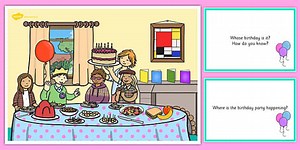 Birthday Party Scene and Question Cards