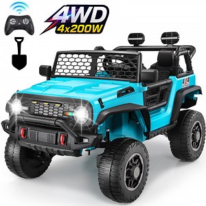 VIBESPARK 24V 2 Seater Ride on Car, 2WD/4WD Switchable Car Truck with Remote Control, Powered 4 x 200W Motors Ride on Toys for Kids, Colorful LED Head Lights, Bluetooth, MP3, Blue