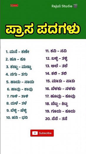 ಪ್ರಾಸ ಪದಗಳು | Kannada Rhyming Words | Learn Kannada Grammar & Vocabulary 2025 #shorts