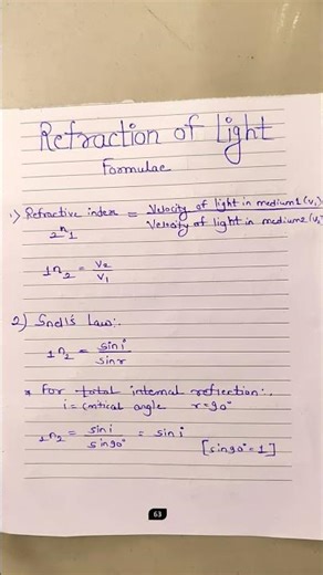 Refraction Of Light Formulae #formulae #science #class10th #boardexam #exam #ssc #learn