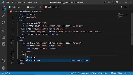 Toggle Switch for Dark Mode using HTML, CSS & JavaScript