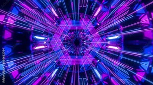 3d animated illustration VJ loop of futuristic infinity neon tunnel - for visual music videos