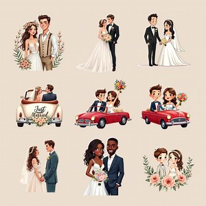 40 Cute Wedding Couple Clip Art, Bride and Groom PNG, Just Married Wedding Car, Love Couple Digital Download - Etsy