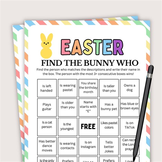 Easter Find the Bunny Who Bingo, Printable Easter Game, Fun Easter Activity for Kids, Classroom Games, Easter Bingo - Etsy