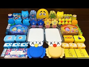 BLUE vs YELLOW ! Mixing Random Things into Glossy Slime ! Satisfying Slime Video #128